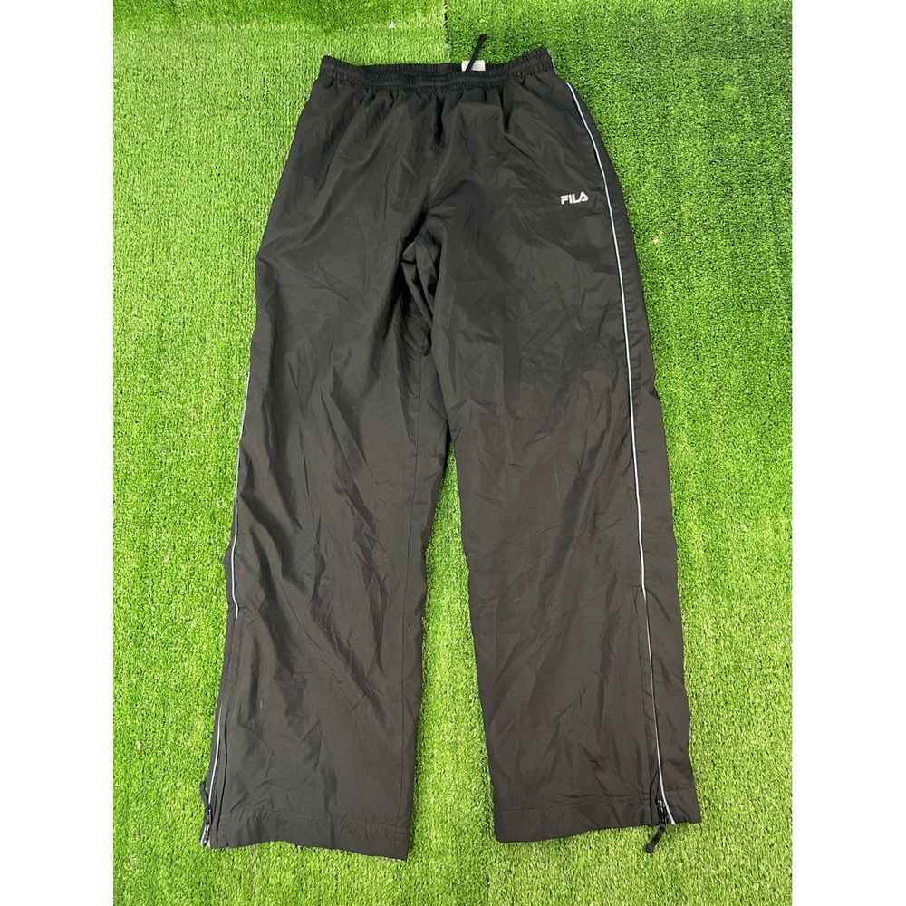 Fila Mens Black Track Pants Mesh Lined Windbreaker Baggy Joggers Size M